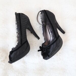 y2k black satin ruffle platform heels charlotte russe